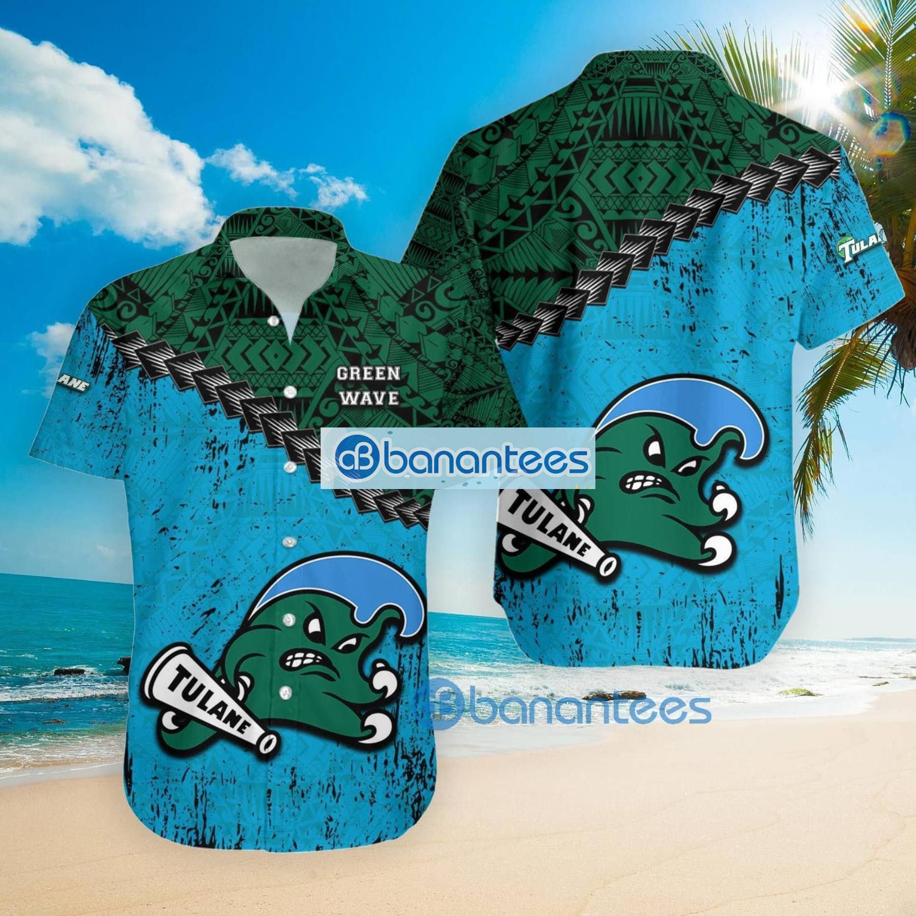 NCCA Tulane Green Wave Grunge Polynesian Tattoo Trendy Hawaiian Shirt Aloha Shirt