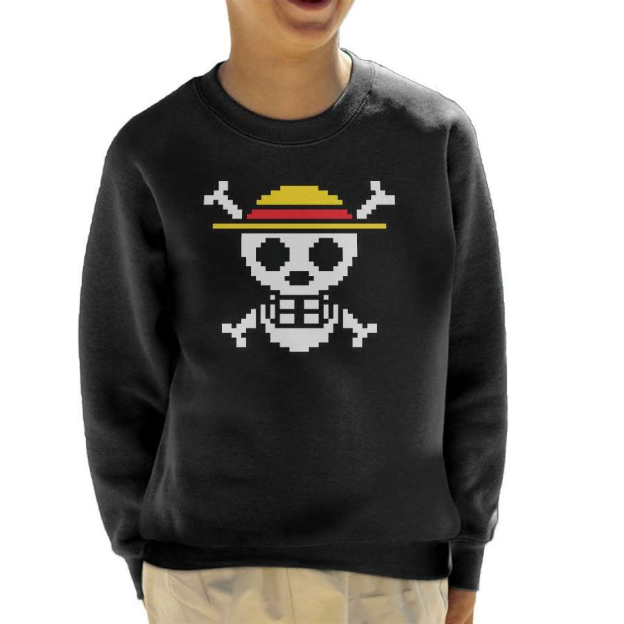 Straw Hat Skull And Cross Bones Pixel One Piece Kid’s Sweatshirt