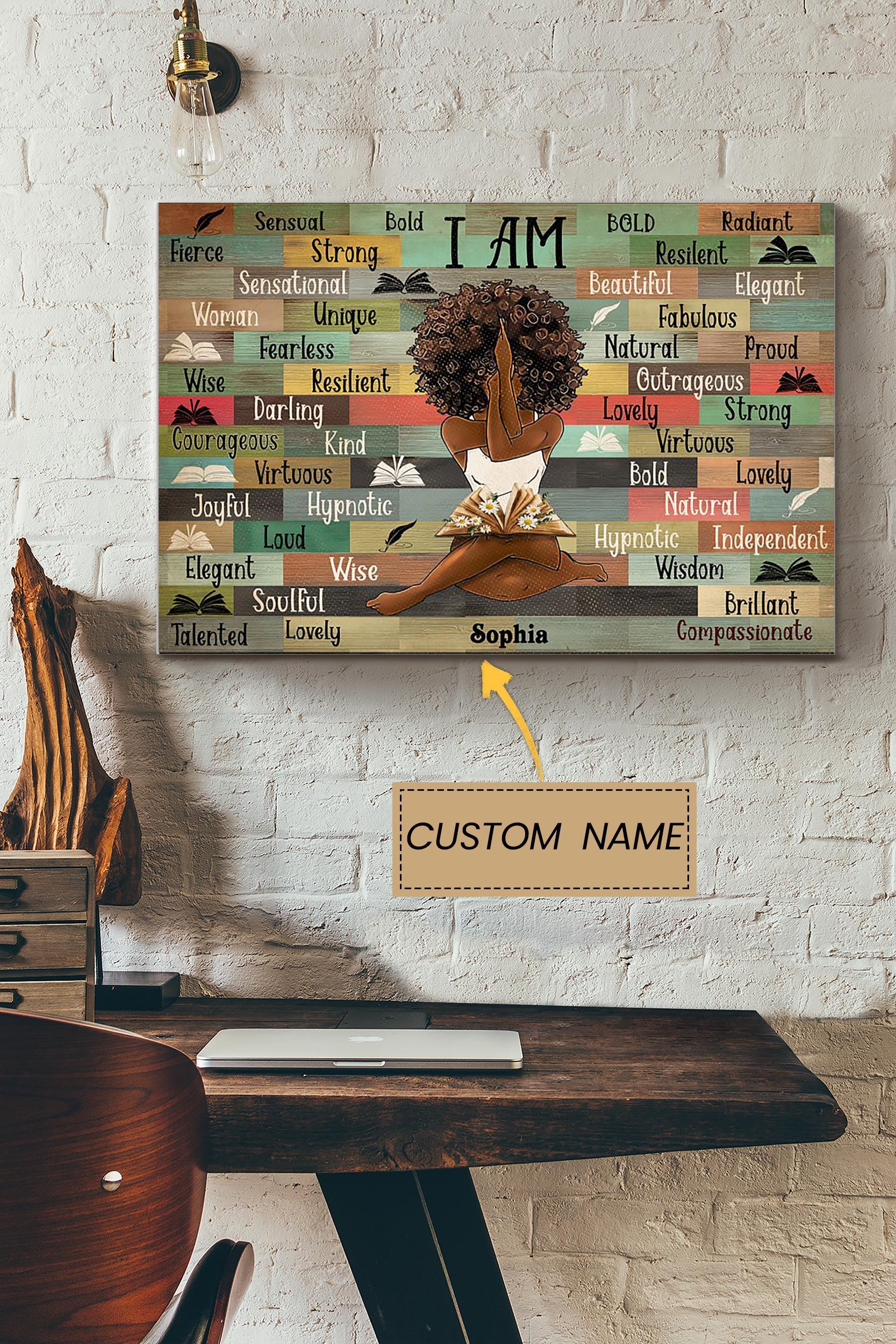 Book I Am Personalized Poster – Home Decor Wall Art – Gift For Book Lover Black Woman Library Decor Poster