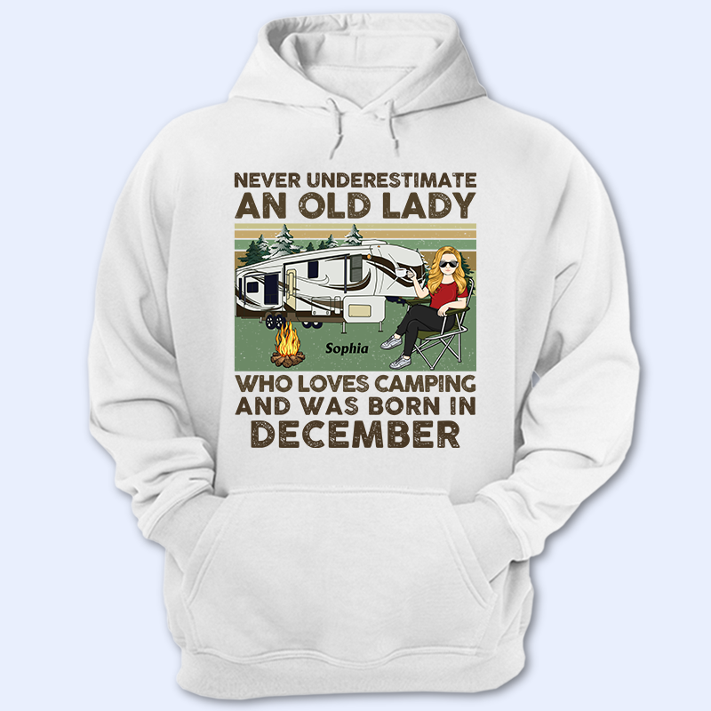 Never Underestimate An Old Lady Who Loves Camping – Personalized Custom T Shirt