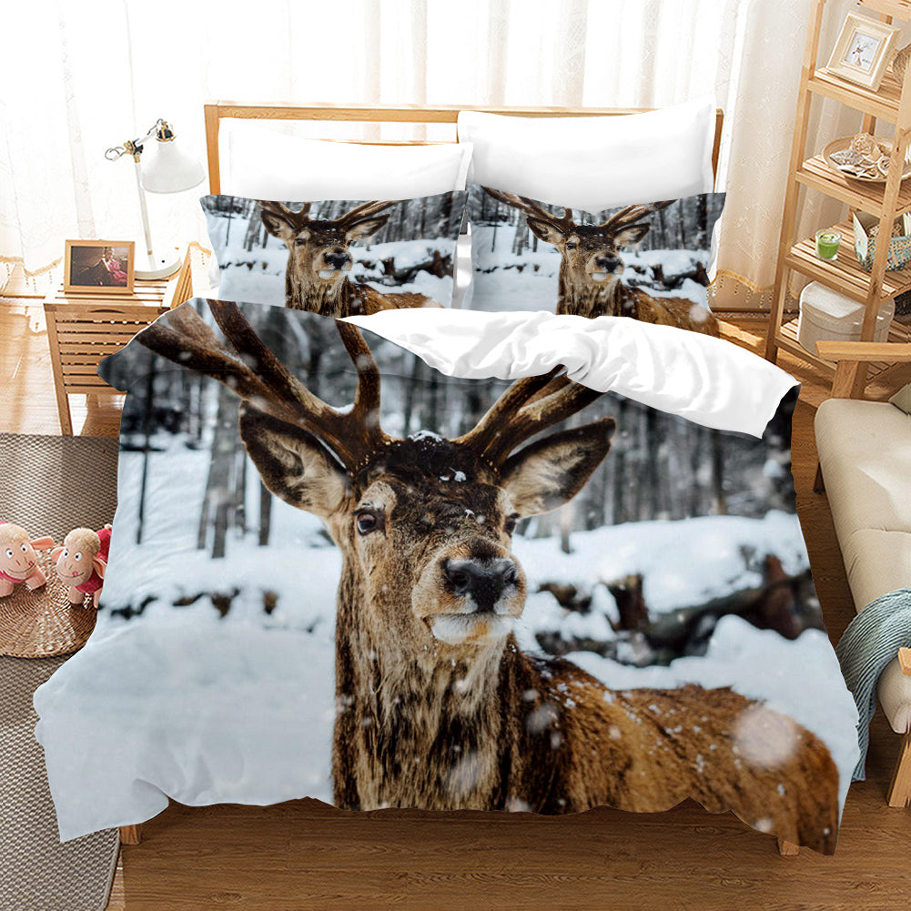 3D Snow Forest Animal Elk Quilt Cover Set Bedding Set Duvet Cover Pillowcases 86