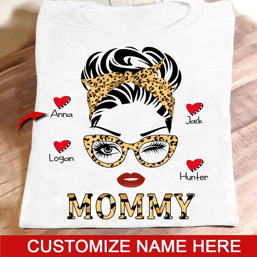 Apayprint – Leopard Mommy | Personalized T-Shirt,  S – 5XL, White Grey Pink Blue Black