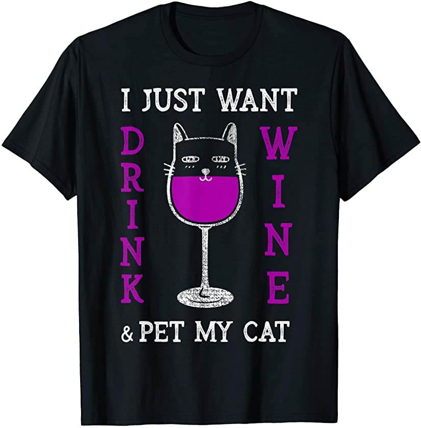 Wine & Cats Lover Funny Tee Cat Mom Kitty Kitten Owner Gift T-Shirt