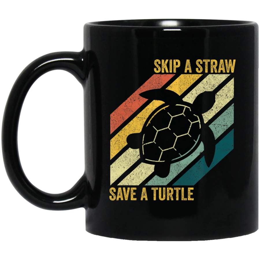 Skip A Straw Save A Turtle Vintage Retro Coffee Mug