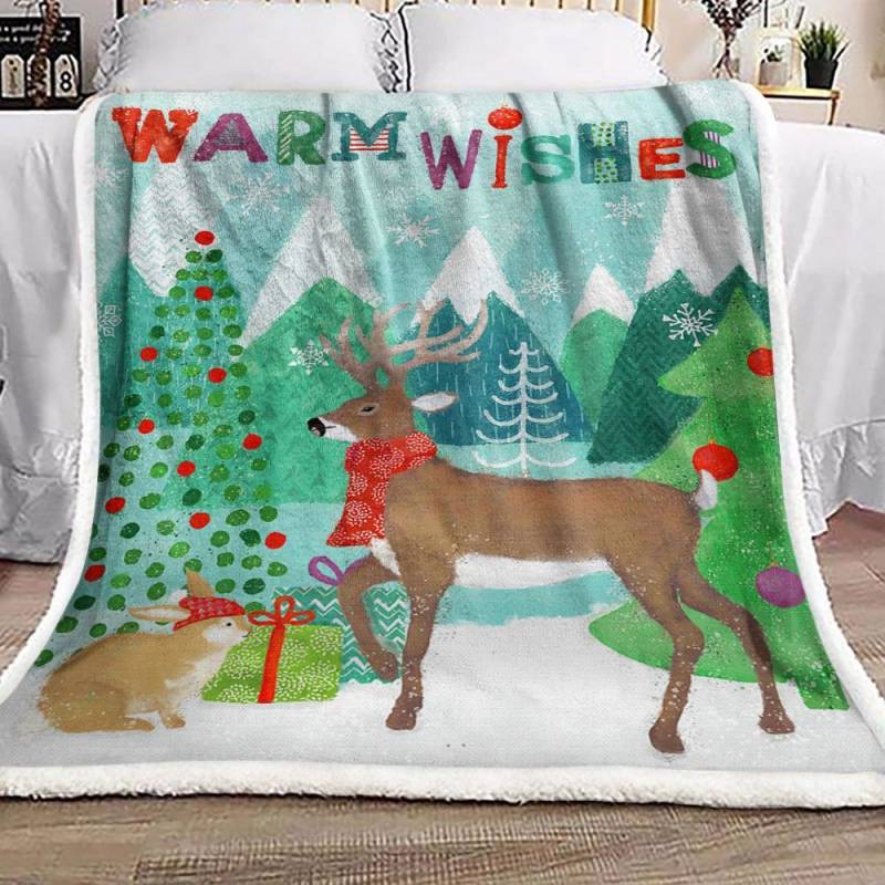 Christmas Rabbit Deer BT2310088F Sherpa Fleece Blanket