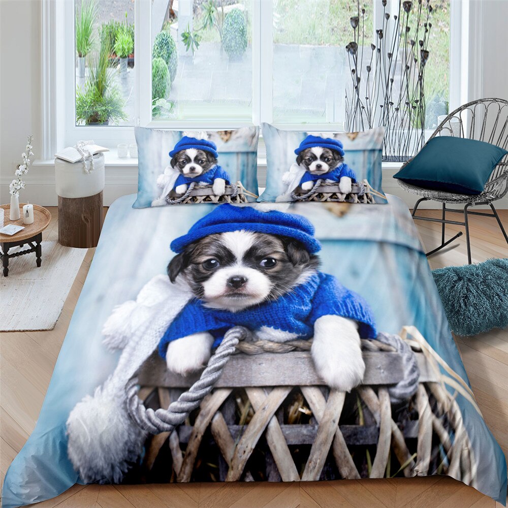 3D Printed Cute Puppy Bedding Set Dog Microfiber Duvet Cover  Cover Set And Pillowcase King Queen Size Pets Dog