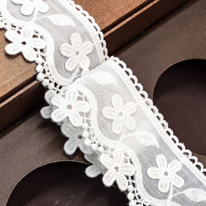 6.5CM Wide Luxury White Cotton Embroidered Lace Needlework Dress Lace Appliques Trim Ribbon African Lace Fabric 2021 alx