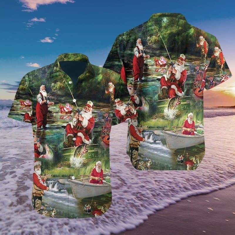 Shop Funny Santa Claus Fishing Hawaii Aloha Shirts Ha43172