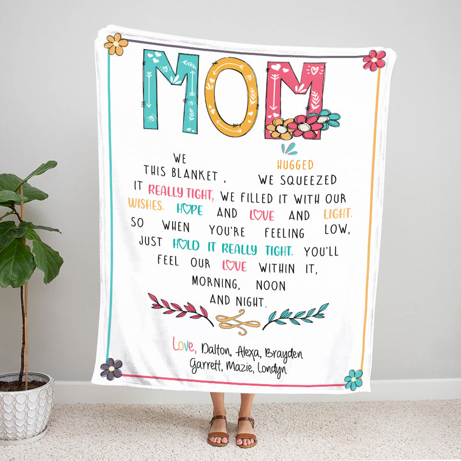 Personalized Mom Throw Blanket, Birthday Mothers Day Christmas Gift For Mom Mama Mommy From Kids