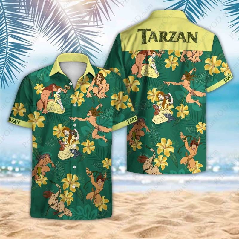 Tarzan Hawaii Graphic Print Short Sleeve Hawaii Casual Shirt Ha86466