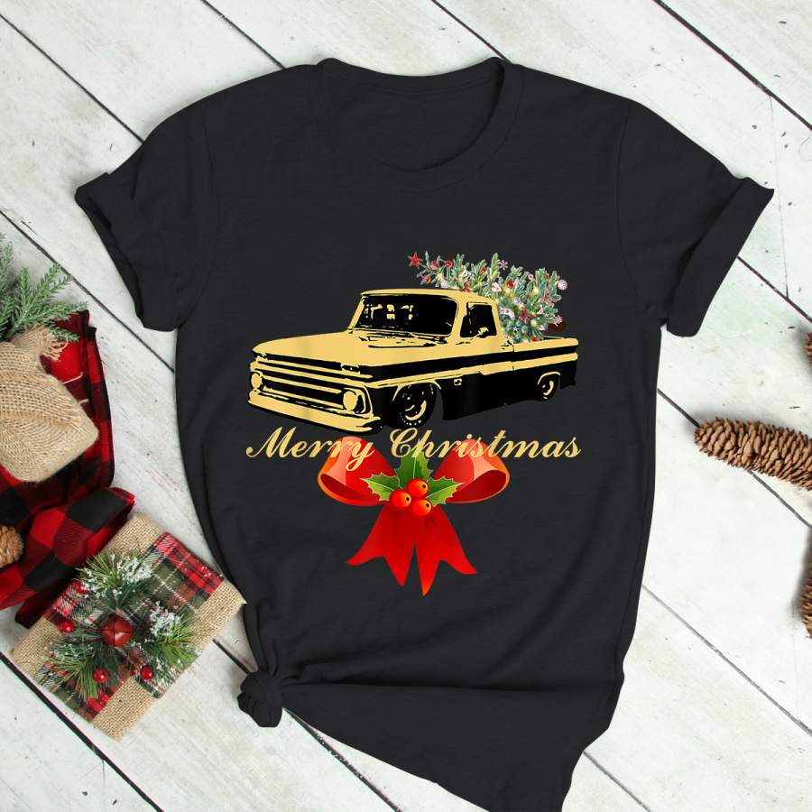 Vintage Wagon Christmas Tree Square body Shortbed Truck Xmas T-Shirt