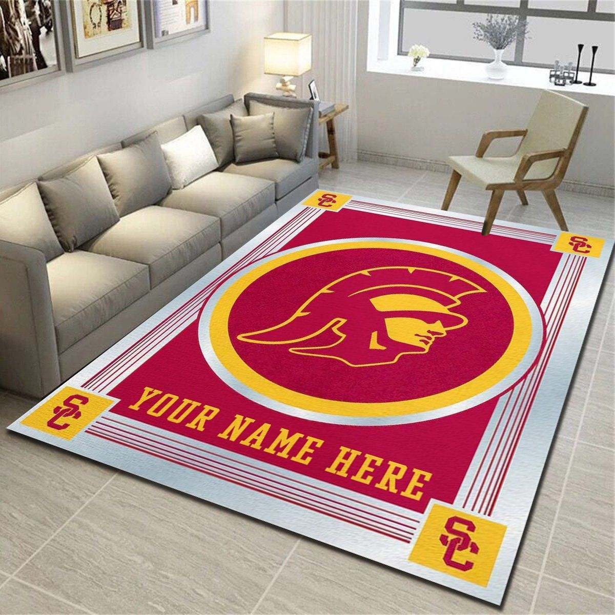 USC Trojans Personalized Area Rugs, Team Living Room Bedroom Carpet, Customized Fan Cave Floor Mat