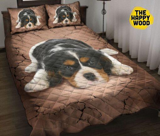 Cute Cavalier King Charles Puppy Quilt Bed Set And Pillow Covers