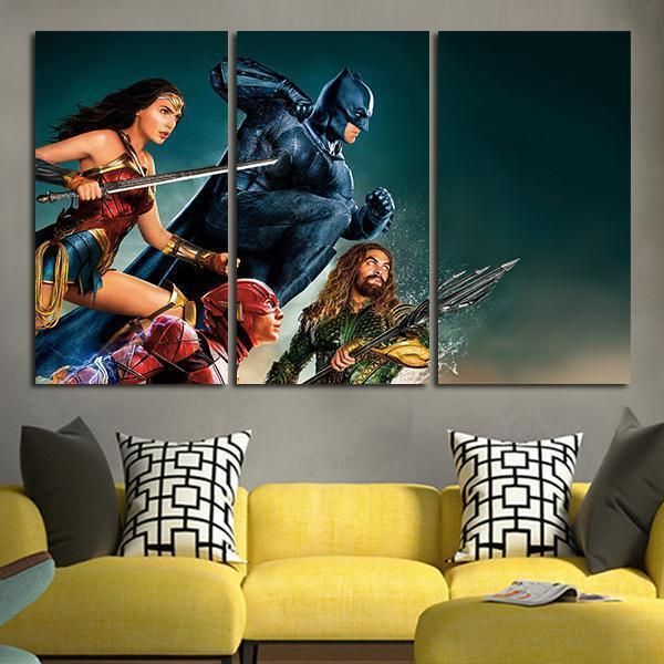 3 Panel Justice League Wonder Woman Batman And Aquaman Wall Art Canvas