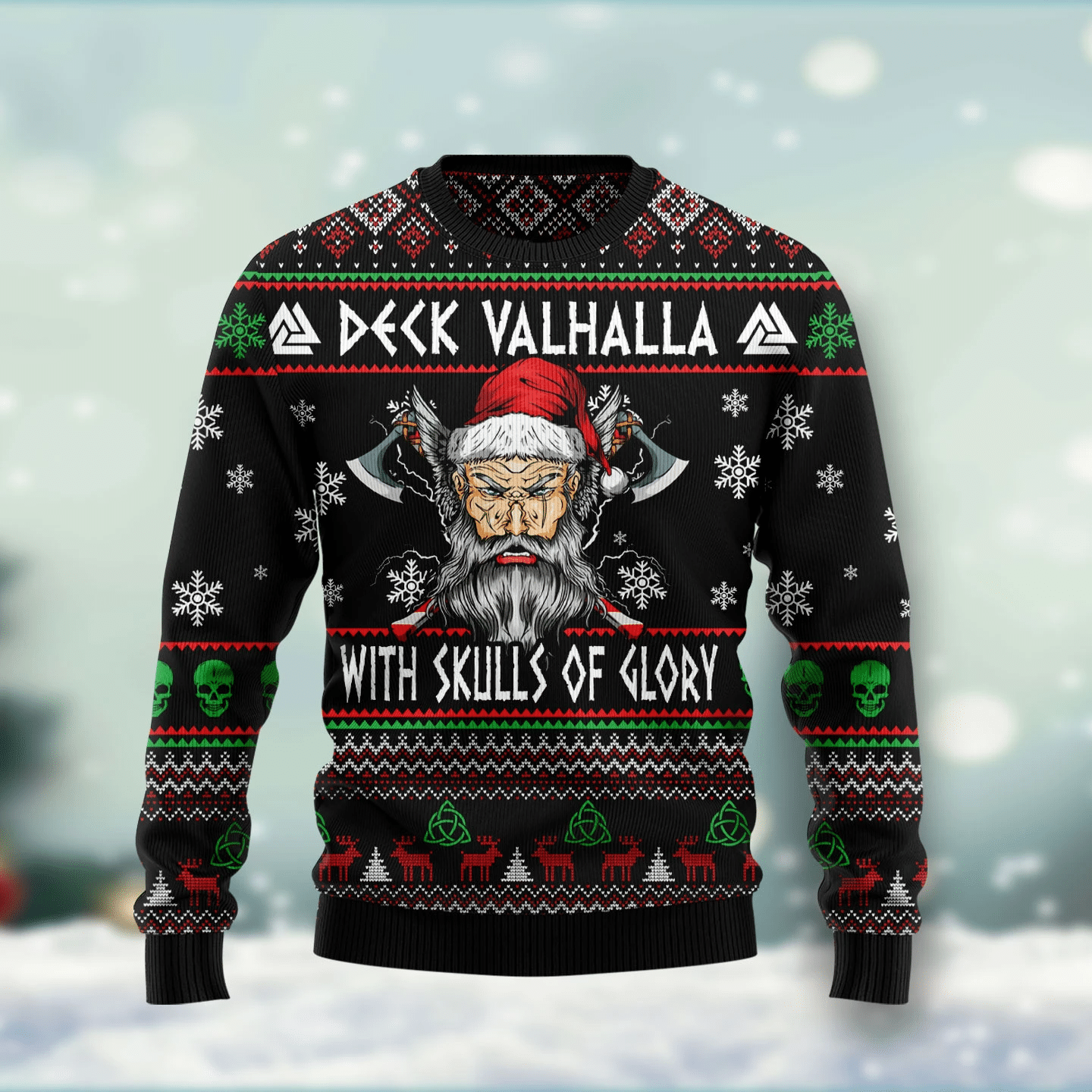 Viking Deck Valhalla With Skulls Of Glory Christmas Ugly Sweater