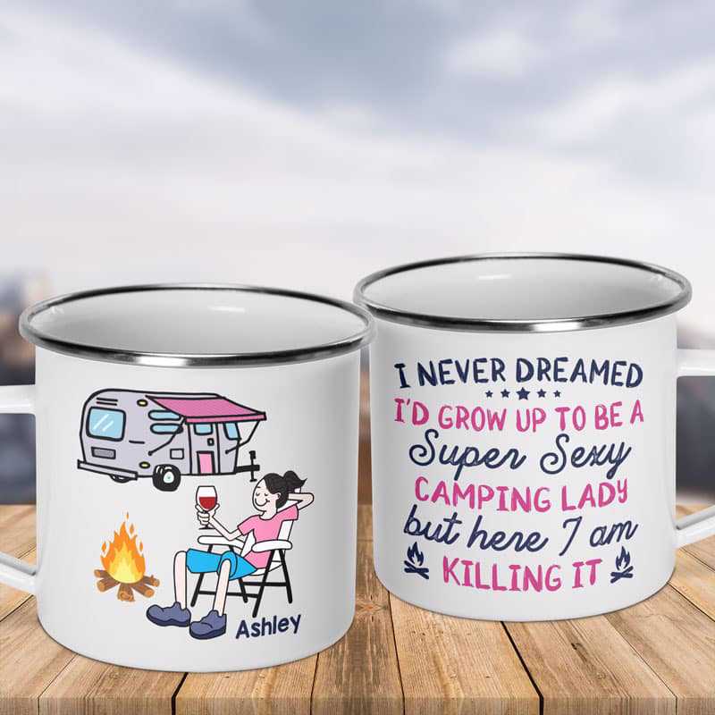 Be A Super Sexy Camping Lady Stick Figure Personalized Campfire Mug