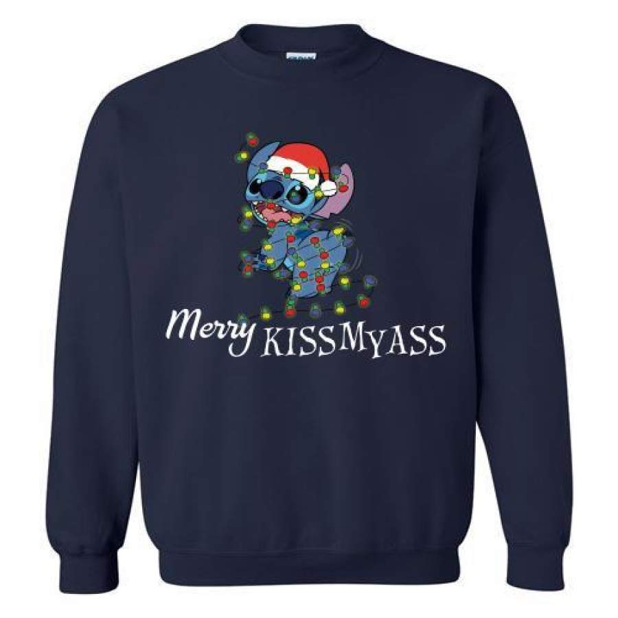 Stitch Merry Kissmyass light Christmas Sweatshirt T-Shirt