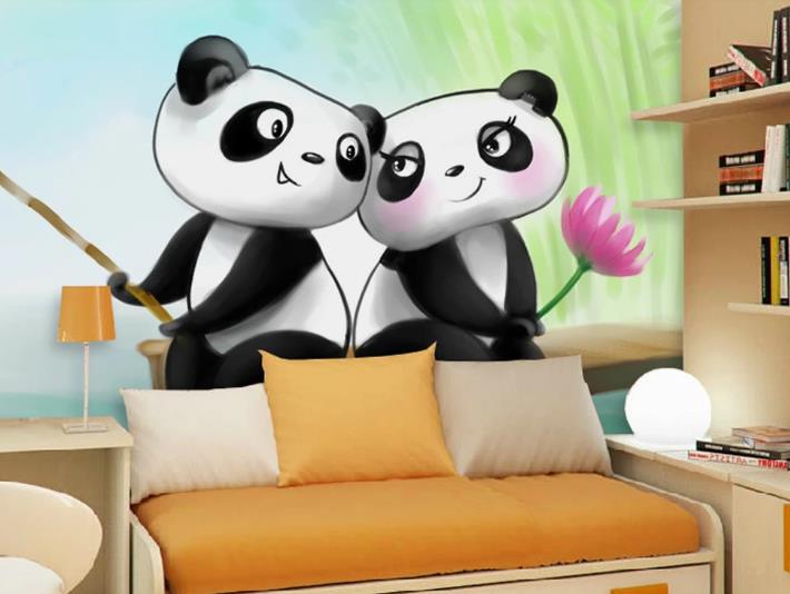 3D Cartoon Animal Panda Wall Mural Wallpaper Lqh 577