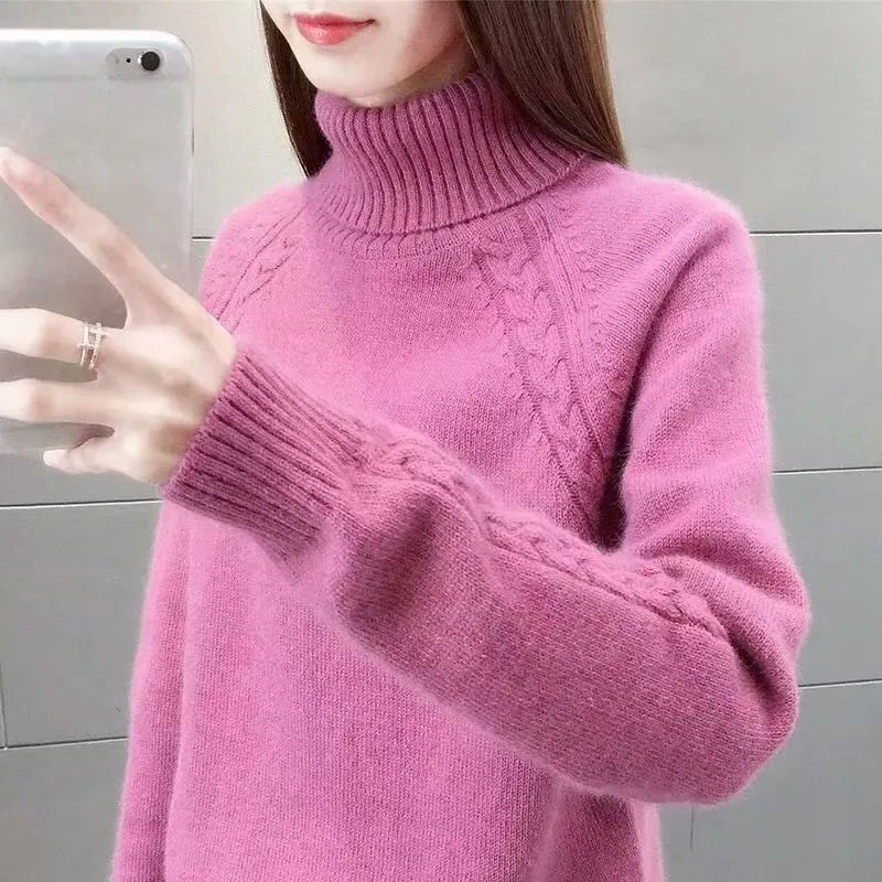 Sweater Women’s Turtleneck and Velvet Knitwear Pullover Pure Color Korean Fluffy Trending Sweater Autumn and Winter Topwholesale alx