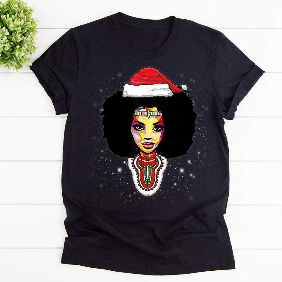 Santa african american melanin marry christmas black pride black lives matter black cotton t shirt for men and women S-6XL