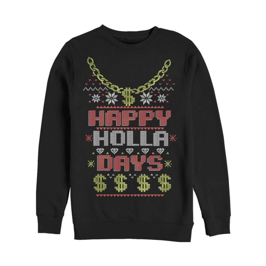 Lost Gods Men’s Ugly Christmas Happy Holla Days  Sweatshirt Black