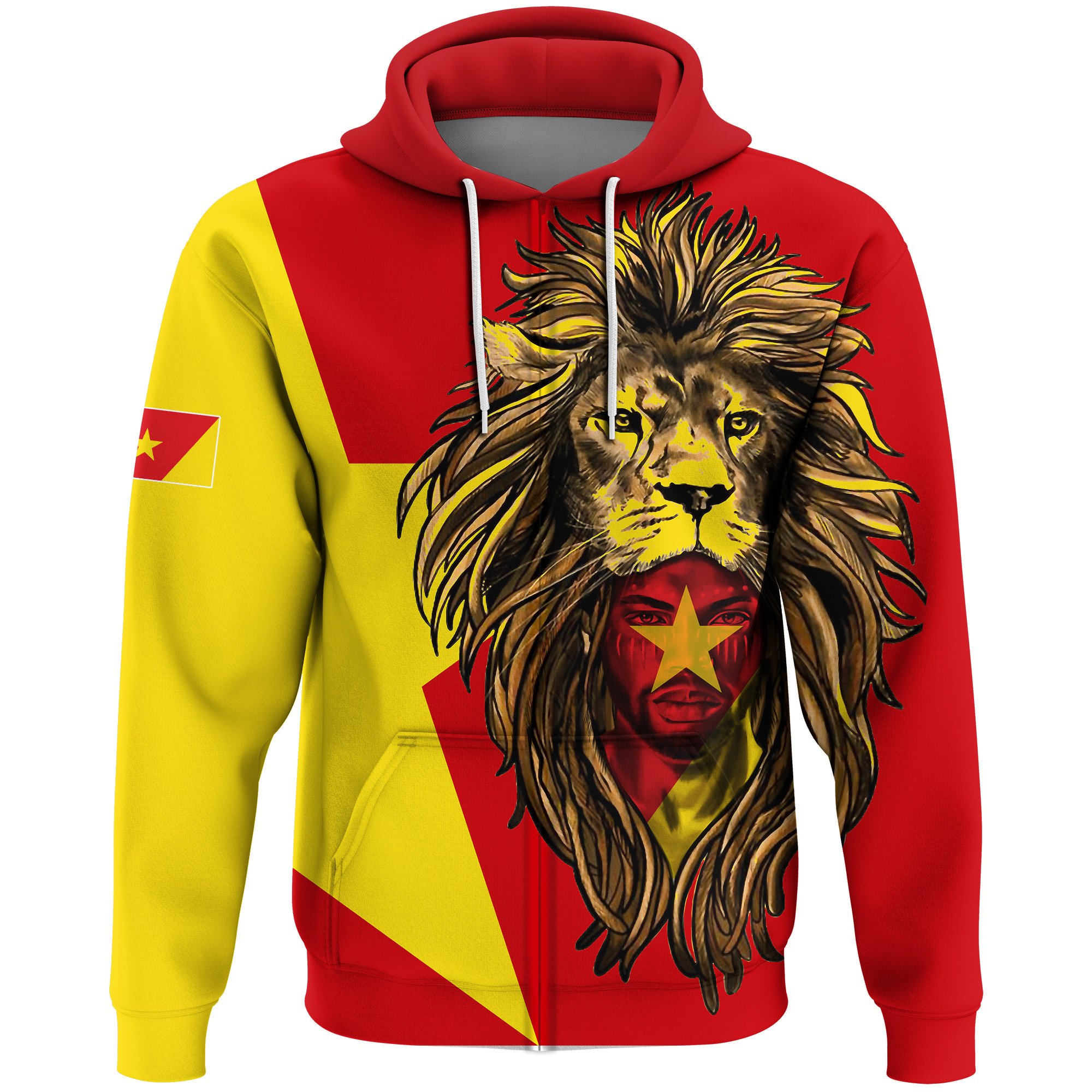 1stTheWorld Amhara Full-Zip Hoodie, Amhara Flag Men Lion A10