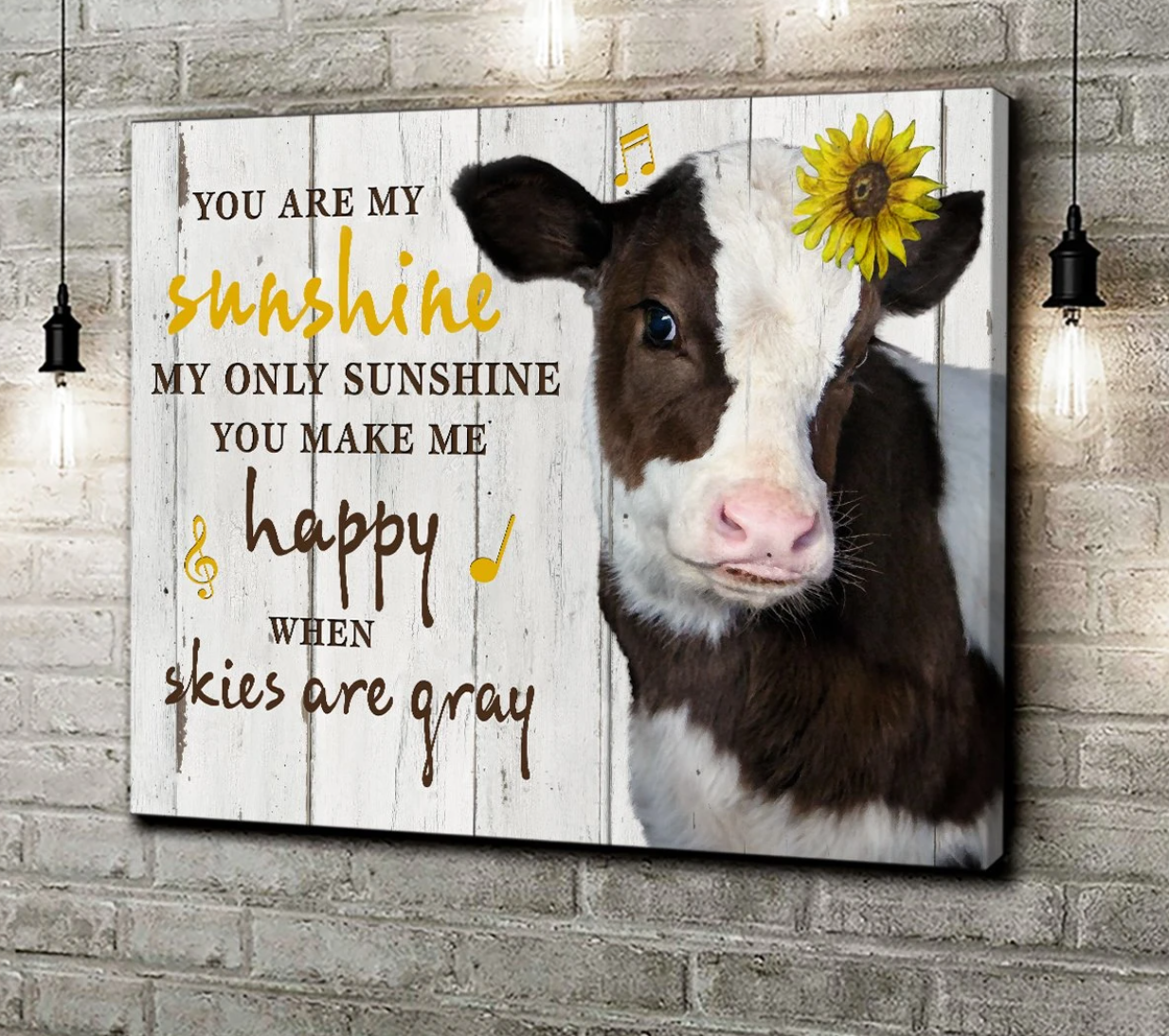 You Are My Sunshine Cow – Best Gift Idea For Couple, Gift For Home Decor, Gift For Family – Horizontal Canvas Matte Canvas Wall Art