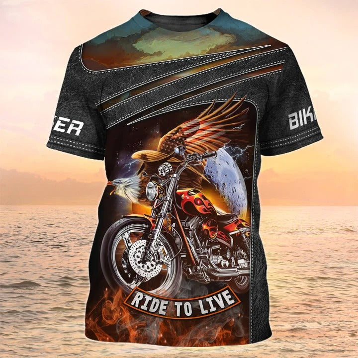 3D Printed Motorcycle T Shirt Eagle Biker Shirt For Men, Biker Dad Gift