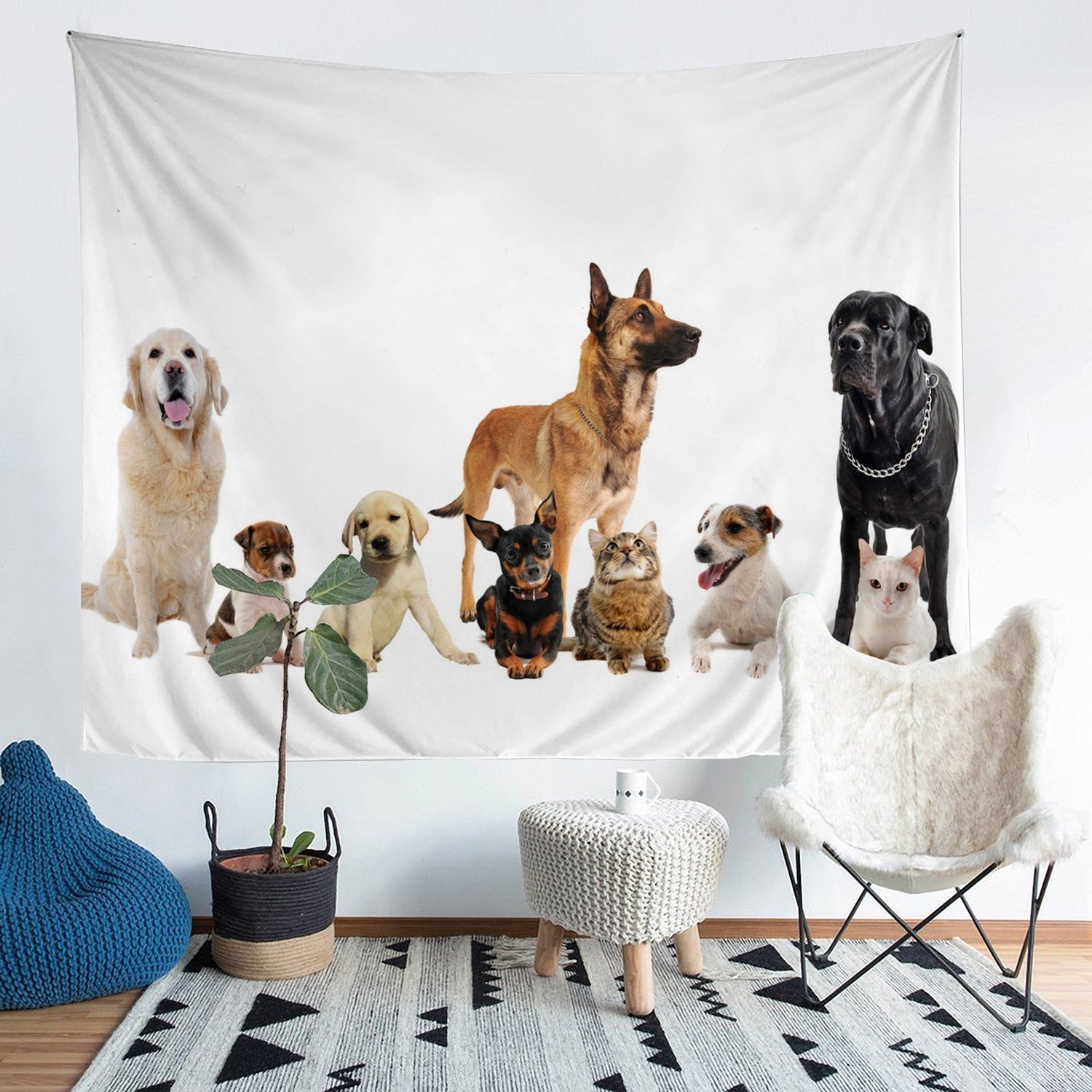 Dog Printed Wall Blanket Cute Cat Tapestry For Kids Boys Girls Children Adults Lovely Kitten Puppy Wall Hanging 3D Animal Theme Decor Wall Art