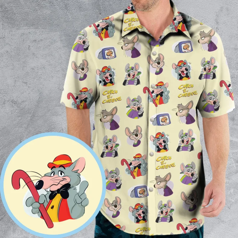 Chuck E. Cheese Pattern Hawaiian Shirt