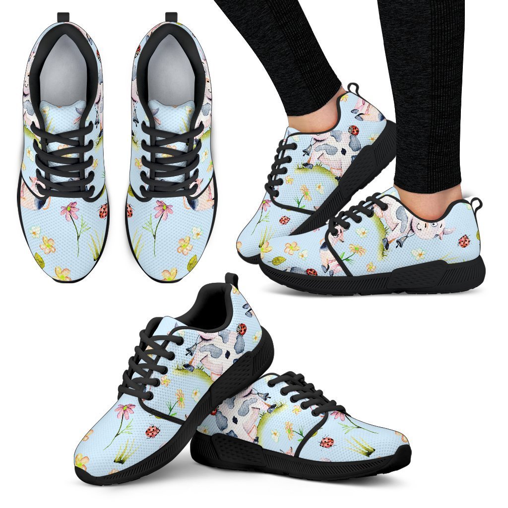 Watercolor Cartoon Cow Pattern Print Women’S Athletic Shoes