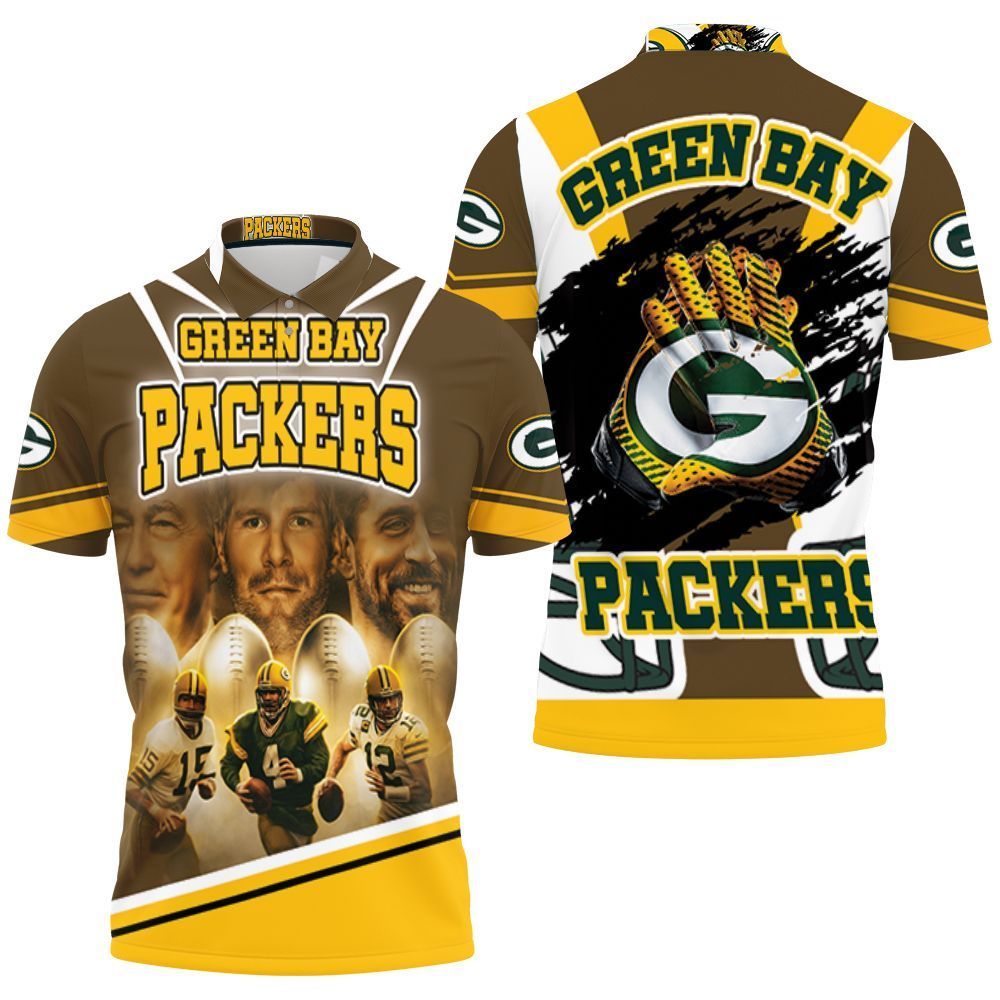 Green Bay Packers Qbs Bart Starr 15 Brett Favre 4 Aaron Rodgers 12 For Fans 3D Polo Shirt, Jersey