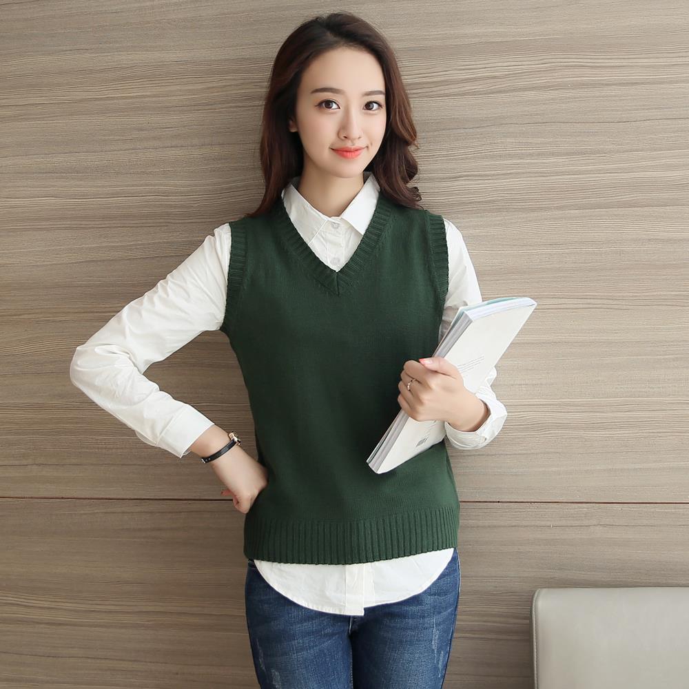 Sweater Vest Women V-neck Casual Simple Office Ladies Daily Outwear All-match Loose Females Sweaters Knitted Autumn Korean Style alx