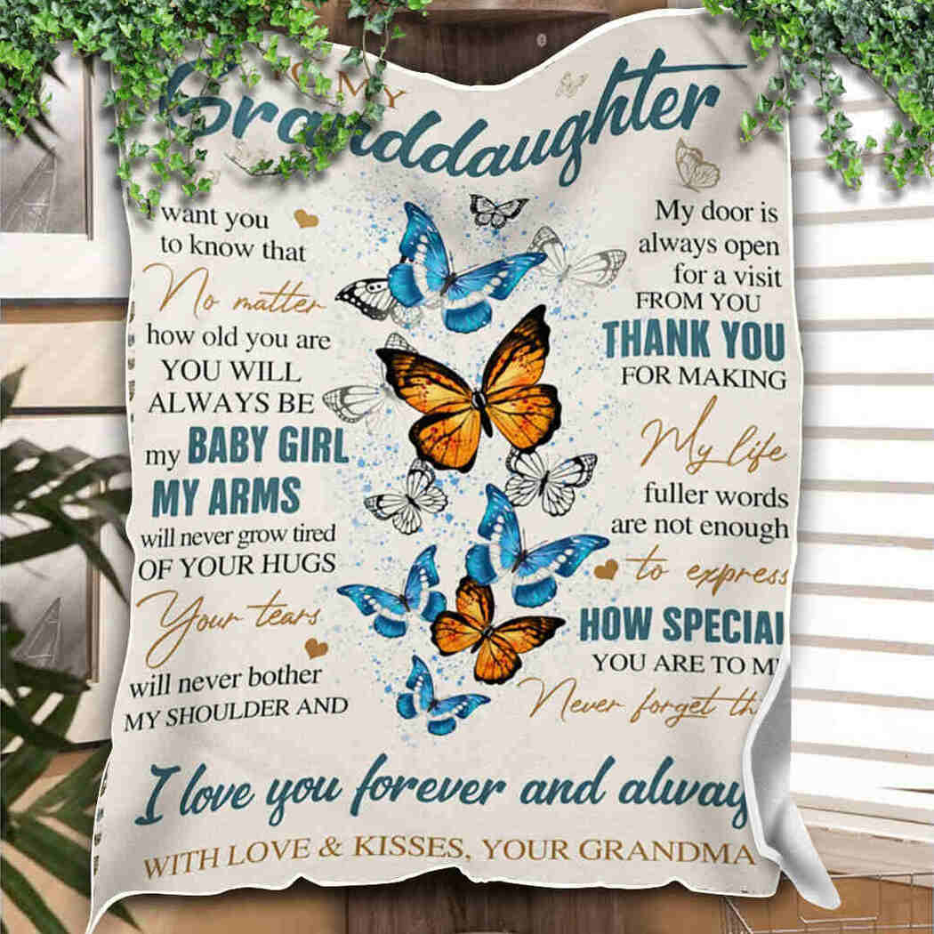 To My Granddaughter Color Butterfly Thank You Blanket Gift From Grandma Birthday Gift Home Decor Bedding Couch Sofa Soft And Comfy Cozy