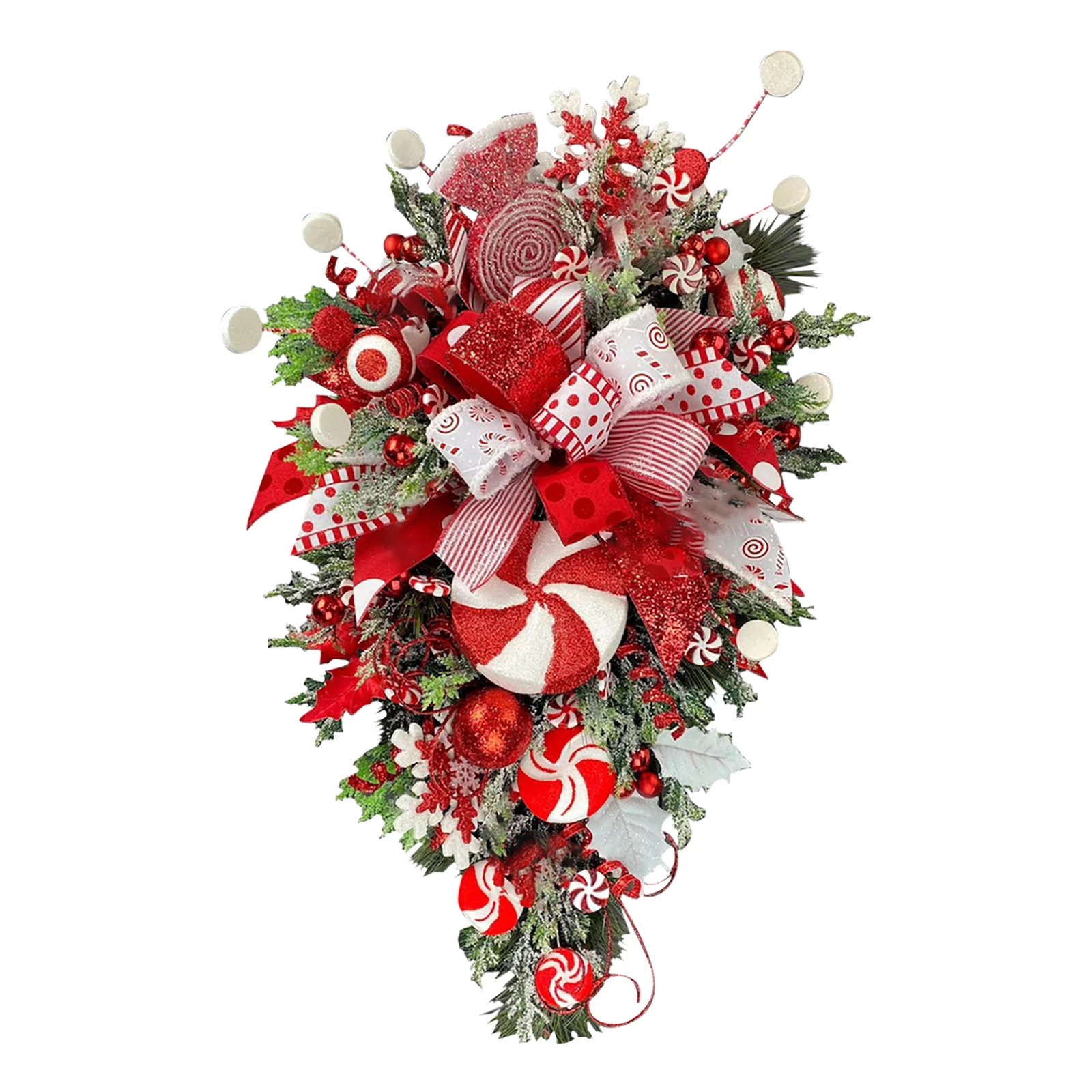 Candy Cane Wreath Christmas Decoration Artificial Pine Cones Red Berries Wreath Ornaments Door Wall Decor Merry Christmas Garlan alx