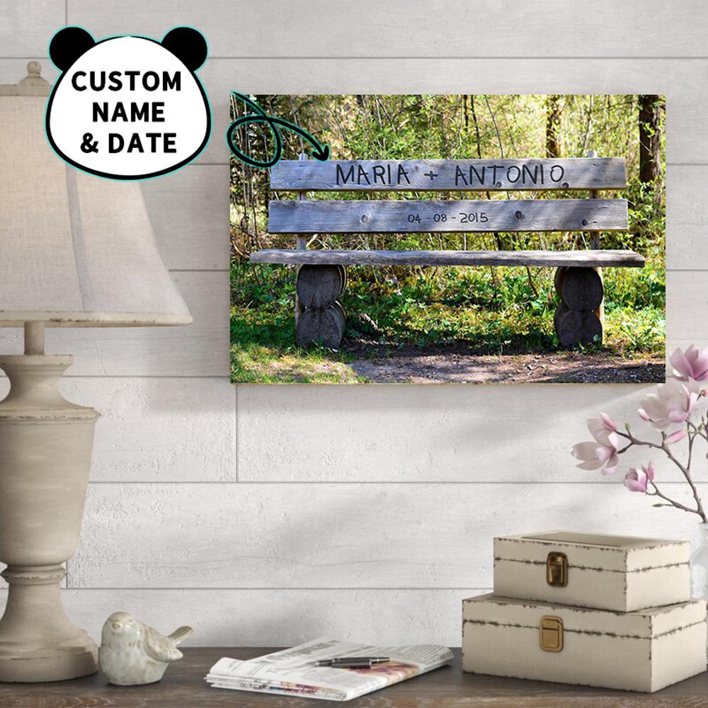 [Personalized Canvas with Name & Date] Carved Romantic Bench Horizontal Canvas Anniversary Gift