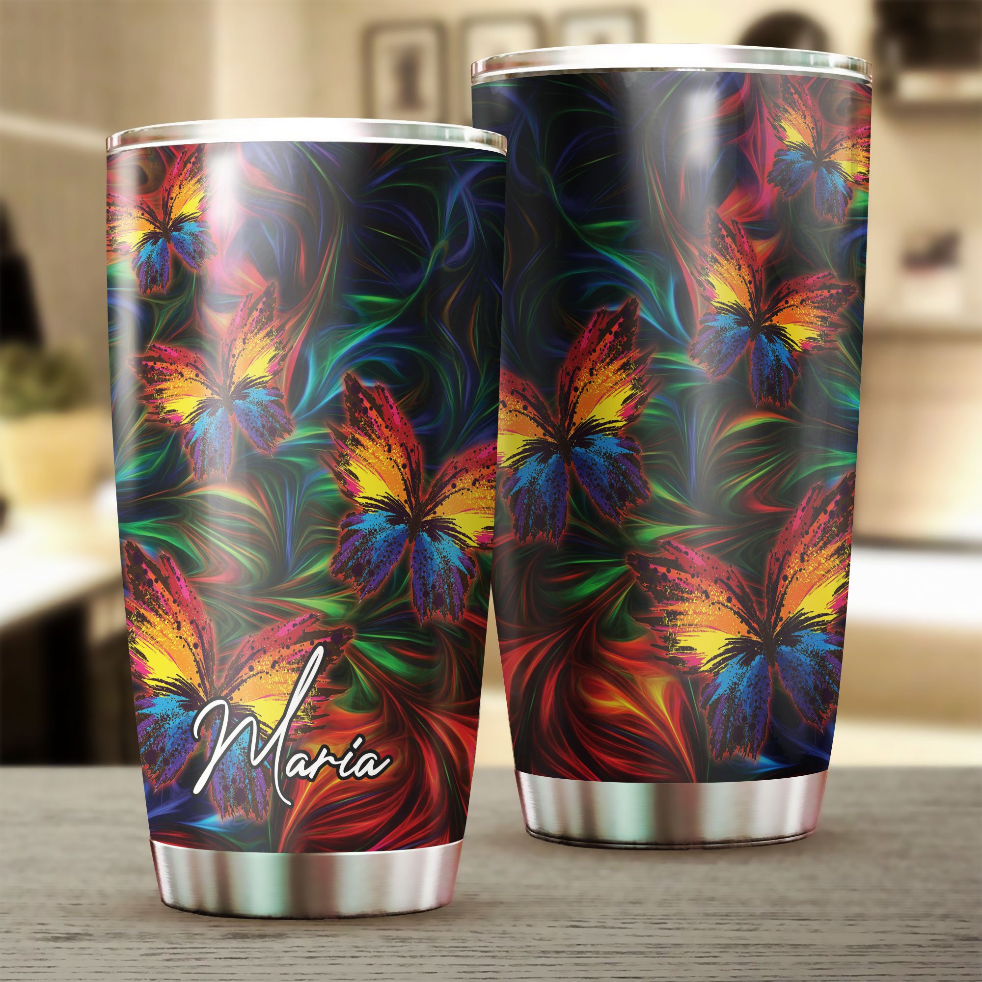 Custom Personalized name stainless steel tumbler drinkware family gift ideas for friend couple butterfly lovers – Butterfly Colorful TY03022110 – Personalizedwitch