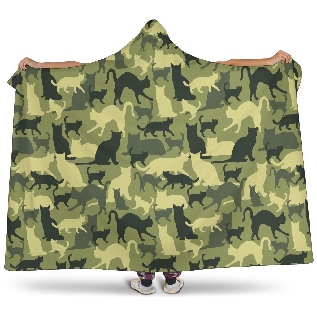 Camo Cat Hooded Blanket For Cat Lover