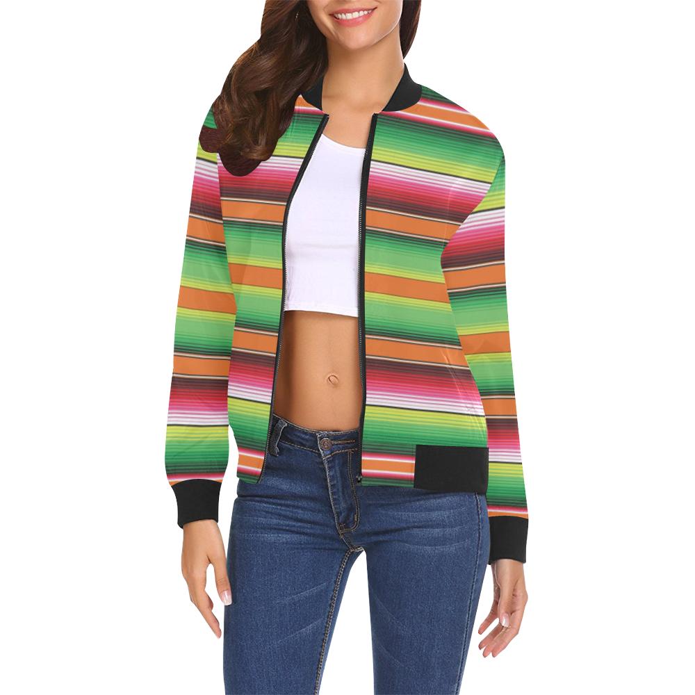 Baja Serape Mexican Blanket Pattern Print Women Casual Bomber Jacket 3D All Over Print