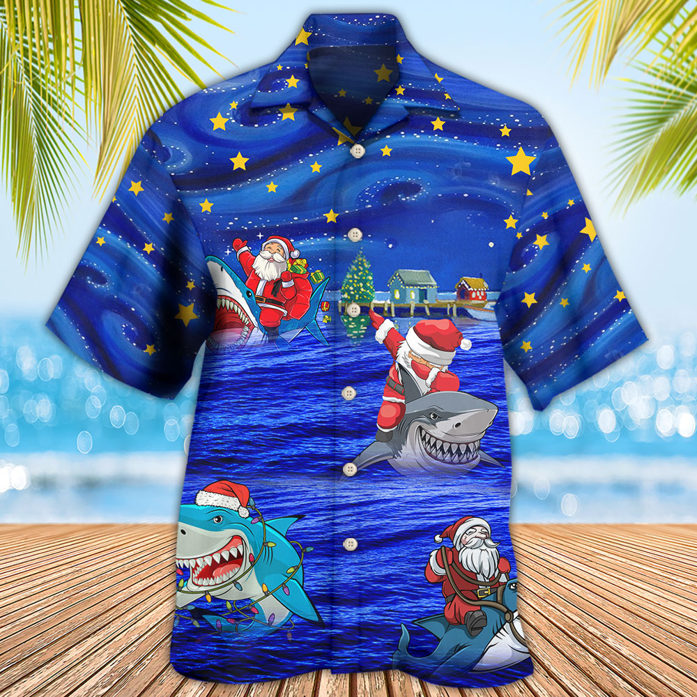 Shark Funny With Santa Amazing Xmas Night Star Hawaiian Shirt