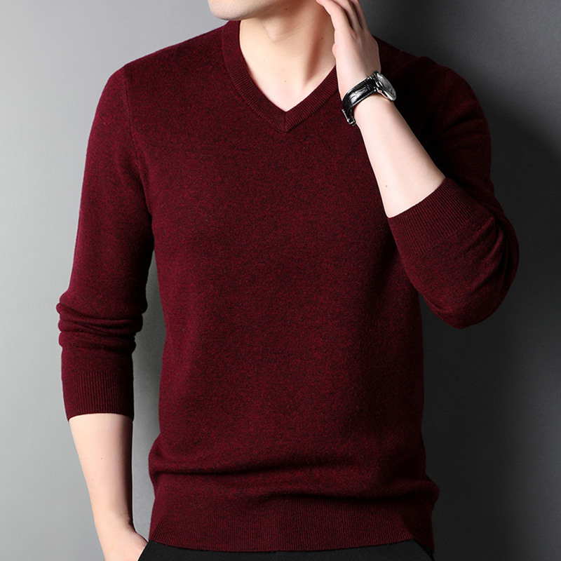 Brand Clothing New Autumn Winter V-Neck Sweaters Men Solid Color Stretch Warm Knitted Pullover Thick Grey Sweater Knitwear Male alx