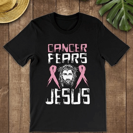 Breast Cancer Awareness Cancer Fears Jesus T Shirt Hoodie Sweater Size S-5Xl