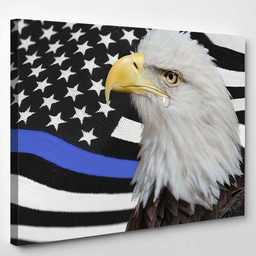 Thin Blue Line American Flag Bald – Eagle Animals Canvas Print