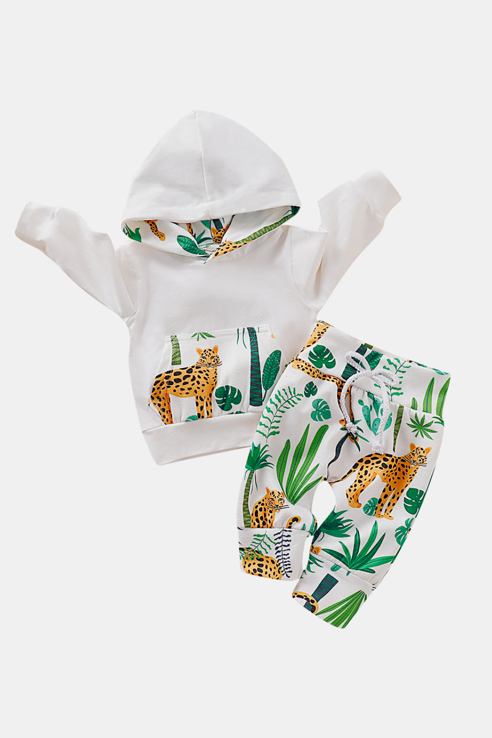 Baby Leopard Graphic Hoodie And Pants Set