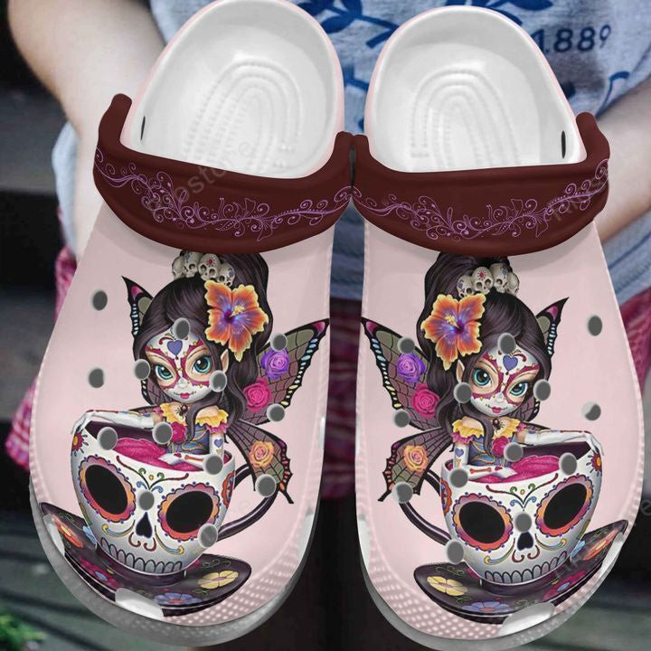 Girl In Skull Cup Shoes – Butterfly Girl Shoes Crocbland Clog Gifts For Girl Daughter Sister