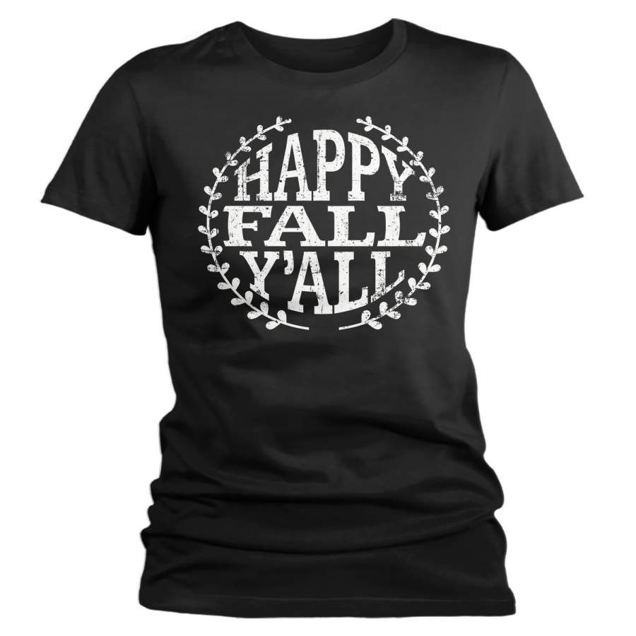 Women’s Happy Fall Y’all T Shirt Happy Fall Shirts Vintage Shirt Season Shirt Fall Shirts