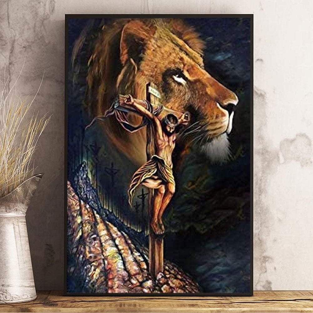 Jesus Sacrificed On Cross Lion And Jesus Poster, Canvas