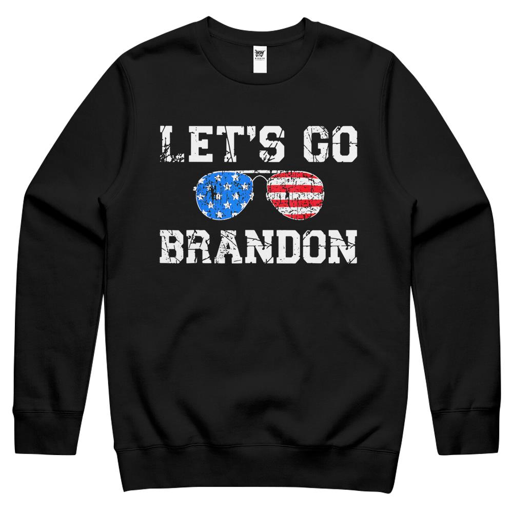 Lets Go Brandon Shirt Retro Usa Glasses Funny Men Women Crewneck Sweatshirt