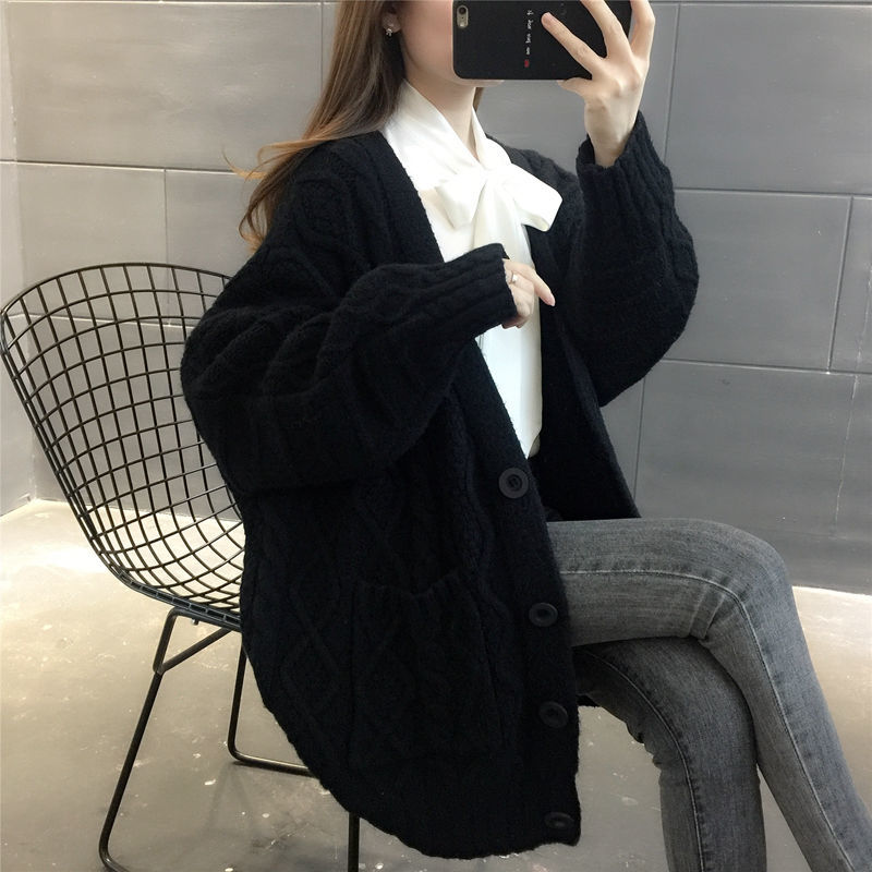 Cardigan Women Long Warm Solid Six Colors Single Breasted Pockets Comfortable Fashion Korean Style Casual All-match Simple Chic alx