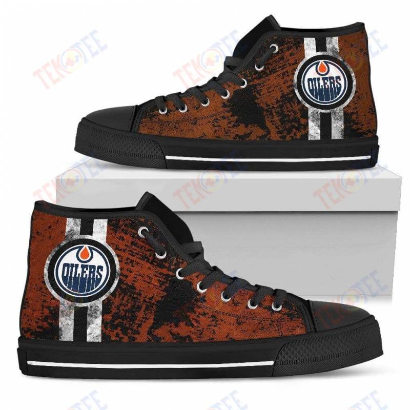 Mens Womens Edmonton Oilers High Top Shoes V1 Triple Stripe Bar Dynamictop Sports Shoes TMT483